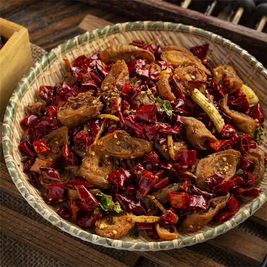 干煸肥肠 Deep Fried Pork Intestine with Sichuan Peppercorn and Red Chili